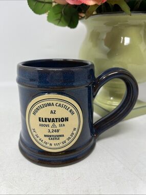 DENEEN POTTERY BLUE BROWN GLAZED MUG MONTEZUMA CASTLE INN AZ 8-10oz
